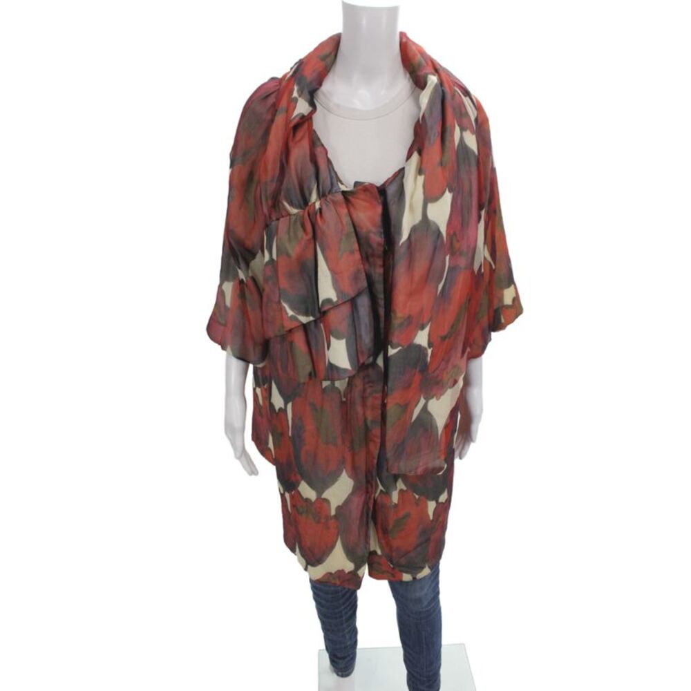 Moschino Womens Kimono Cape Multicolor Floral Silk 3/4 Sleeve Size 42